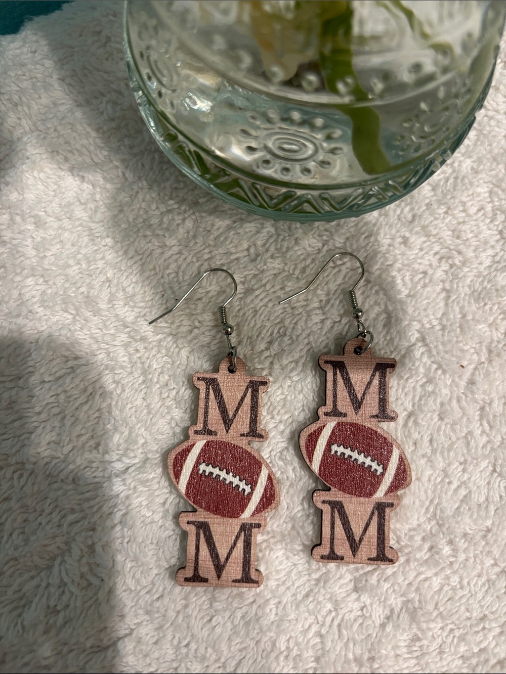 Mom Football Wooden Dangle Earrings - Brown